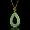 Natural Green Jade Feng Shui Ripple Teardrop Necklace for Women – S925 Silver & 18K Gold, Symbol of Serenity & Good Luck