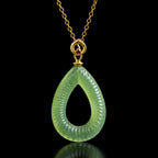 Natural Green Jade Feng Shui Ripple Teardrop Necklace for Women – S925 Silver & 18K Gold, Symbol of Serenity & Good Luck