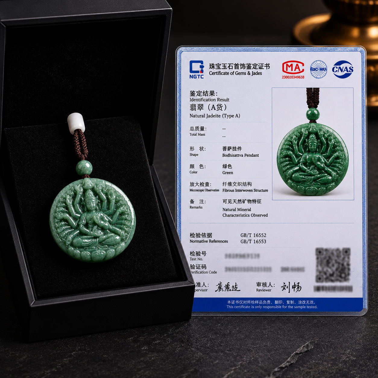 Real Hand-Carved Jadeite Thousand-Hand Guanyin Pendant Necklace – Men’s Jewelry