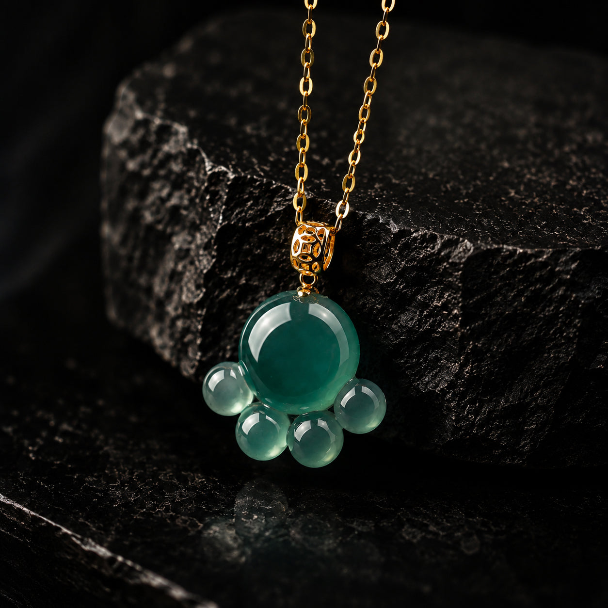 Real Blue Jadeite Cat Paw Pendant Necklace – 925 Silver Chain 45CM, 18K Gold Clasp