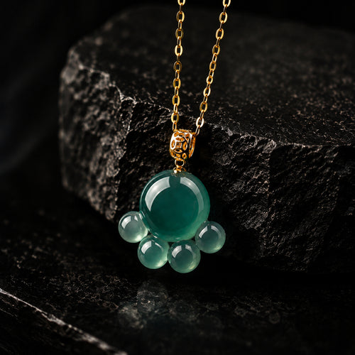 Blue-Green Jadeite Cat Paw Pendant Necklace