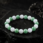 Natural White & Green Jadeite Bead Bracelet – 6mm 8mm 10mm