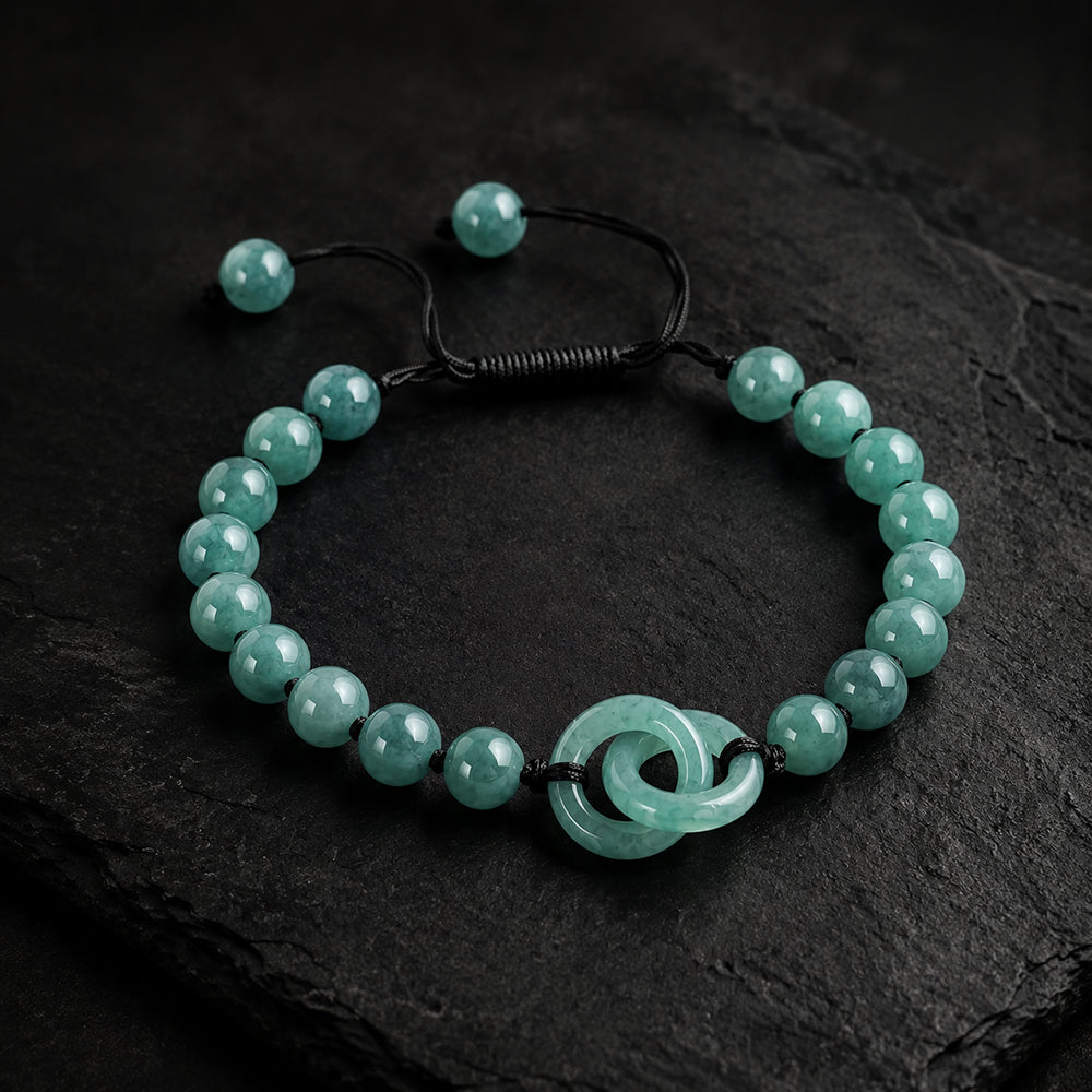 Handmade Jade Bracelet with Linked Circle Charm