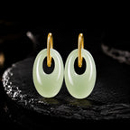 Natural Light Green Jadeite Oval Donut Drop Earrings