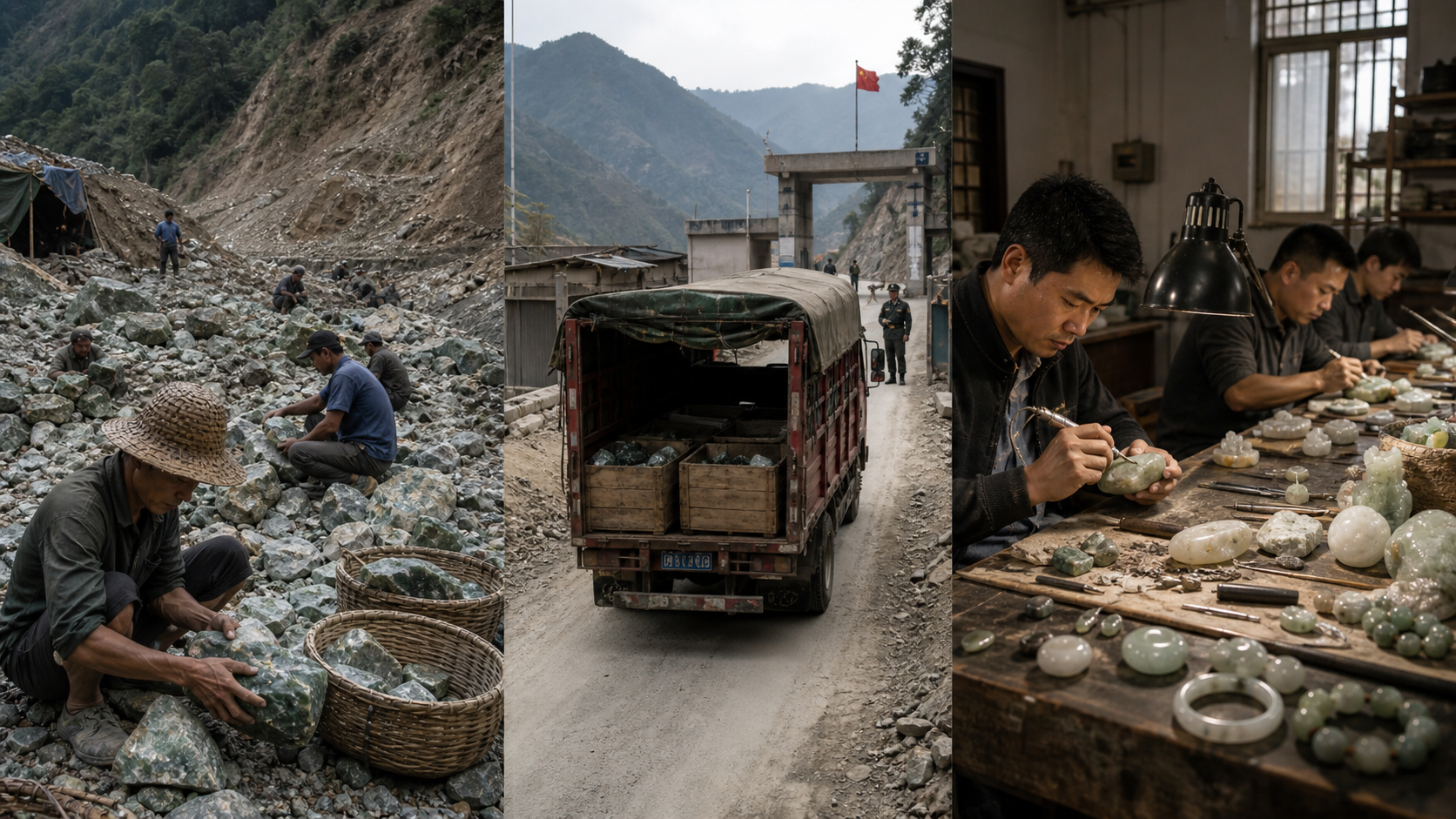 BMjade jade rough sourced from Myanmar Hpakant region transported to Yunnan workshop