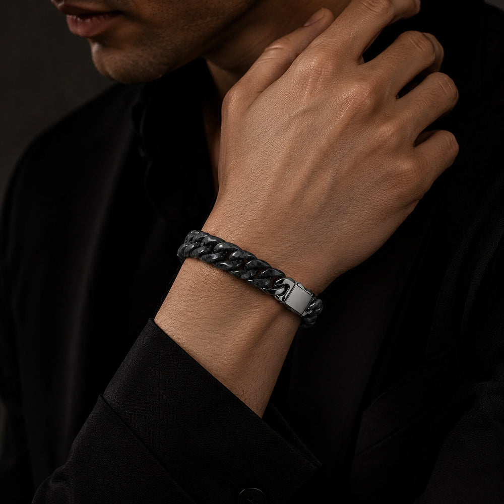 Natural Black Jadeite Cuban Link Bracelet Luxury Jade Chain for Men