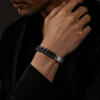 Natural Black Jadeite Cuban Link Bracelet Luxury Jade Chain for Men
