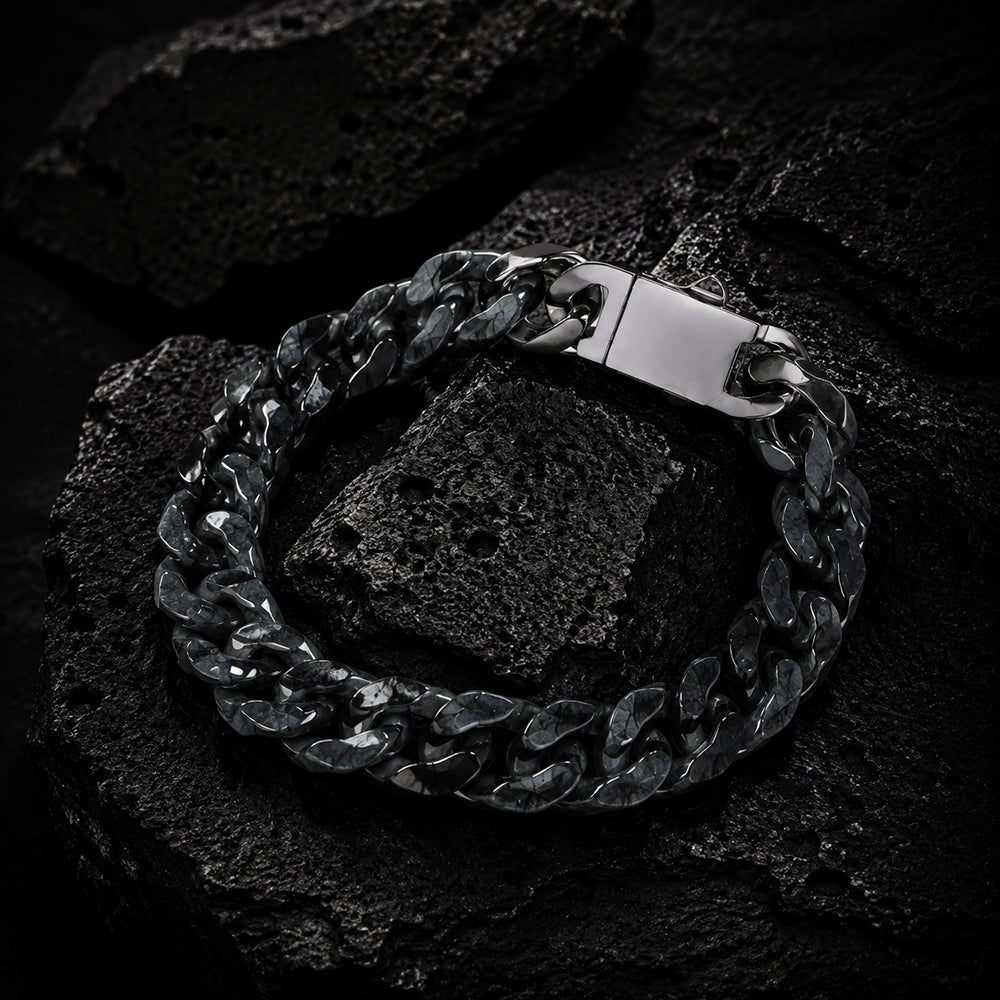 Natural Black Jadeite Cuban Link Bracelet Luxury Jade Chain for Men