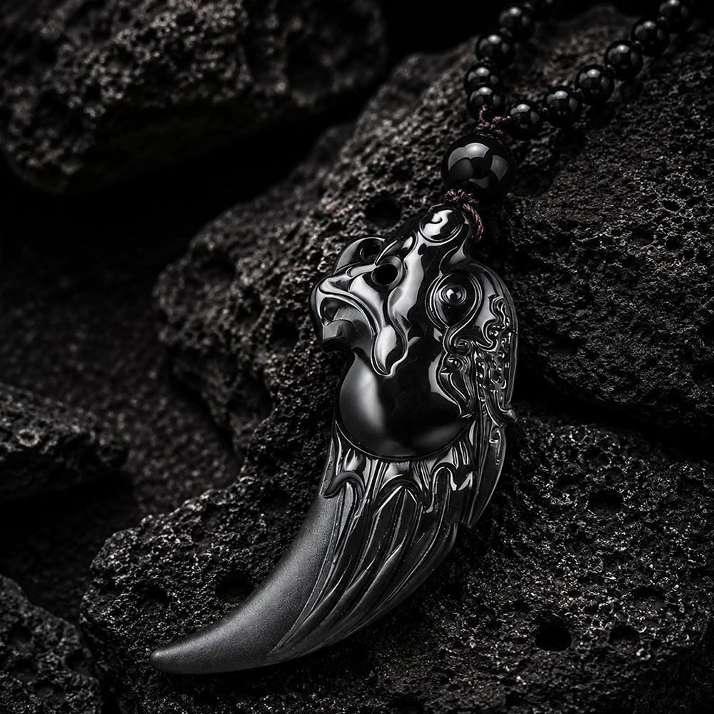 Natural Black Jadeite Dragon Fang Pendant Necklace for Men