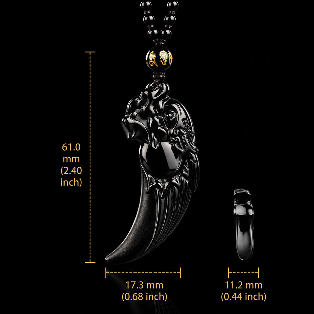 Natural Black Jadeite Dragon Fang Pendant Necklace for Men