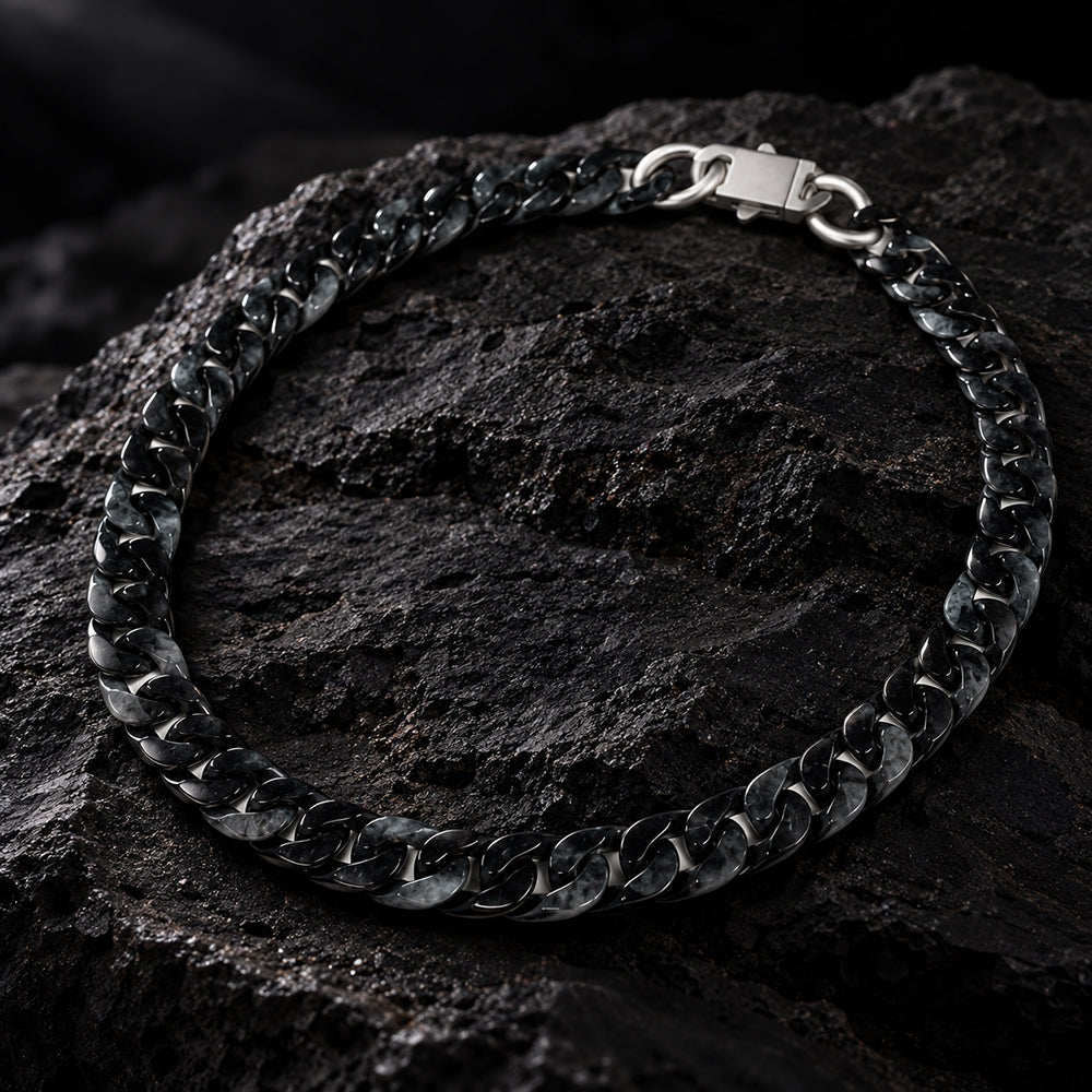 Natural Black-Gray Jadeite Cuban Link Necklace