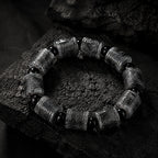 Natural Black Jadeite Carved Barrel Bead Bracelet for Men