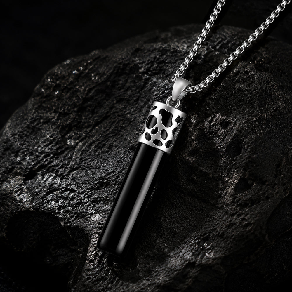 Natural Black Jade Column Pendant Necklace S925 Silver Jewelry