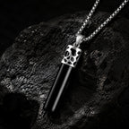 Natural Black Jade Column Pendant Necklace S925 Silver Jewelry