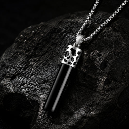 Black Jadeite Jade Column Pendant Necklace