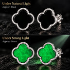 Natural Black Jadeite Clover Stud Earrings in S925 Silver
