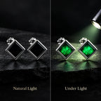 Natural Black Jadeite Square Stud Earrings in Sterling Silver