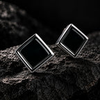 Natural Black Jadeite Square Stud Earrings in Sterling Silver