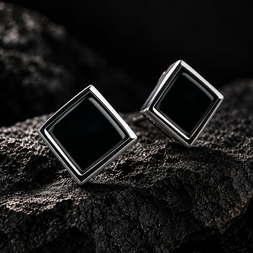 Black Jadeite Jade Square Stud Earrings for Women