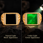 Men's Black Jadeite Signet Ring, Gold-Plated S925 Silver, Adjustable