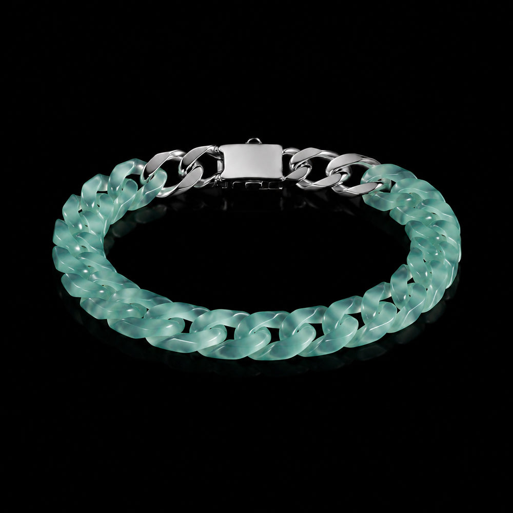 Natural Blue Green Jadeite Cuban Link Bracelet Luxury Chain Jewelry