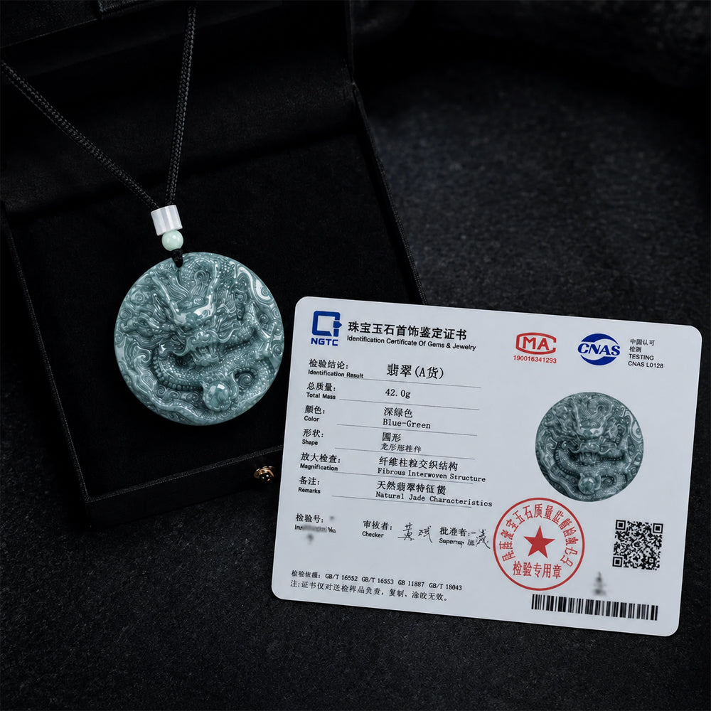 Blue-Green Jadeite Dragon Medallion Necklace for Men
