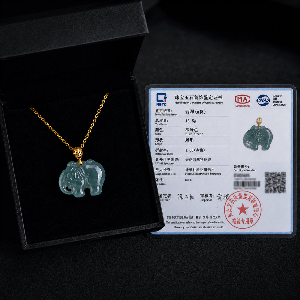Blue-Green Jadeite Elephant Pendant Necklace for Women