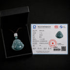 Blue-Green Jadeite Laughing Buddha Pendant Necklace