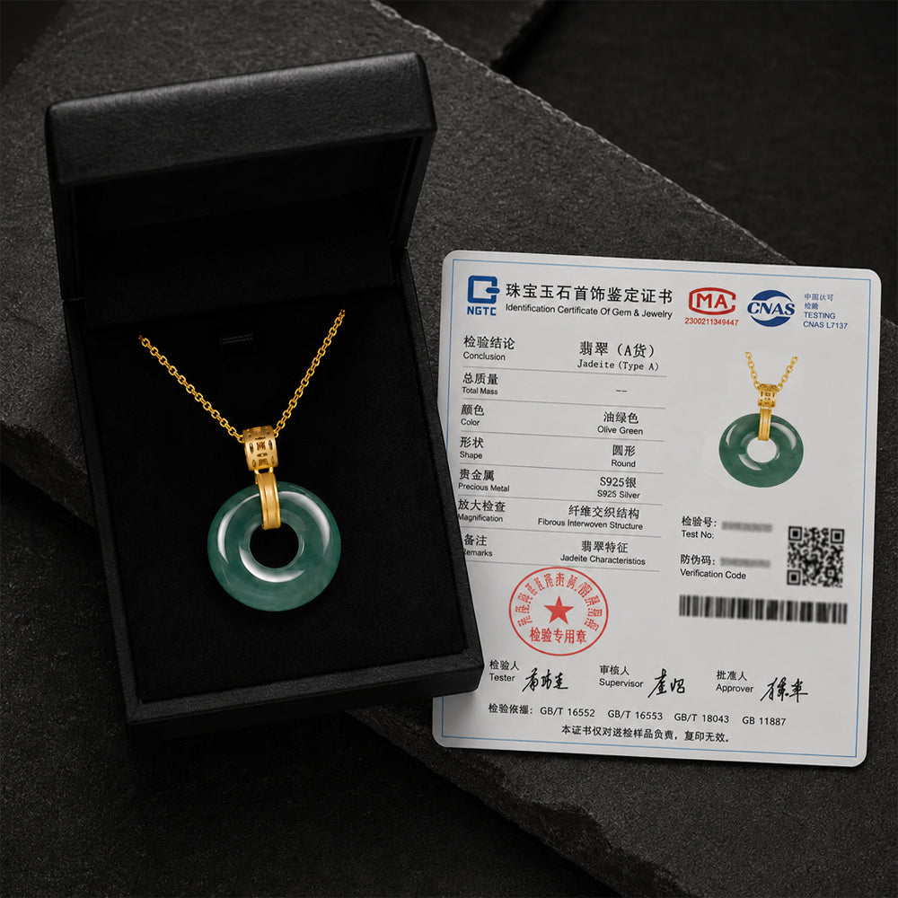 Blue-Green Jadeite Peace Buckle Necklace for Women