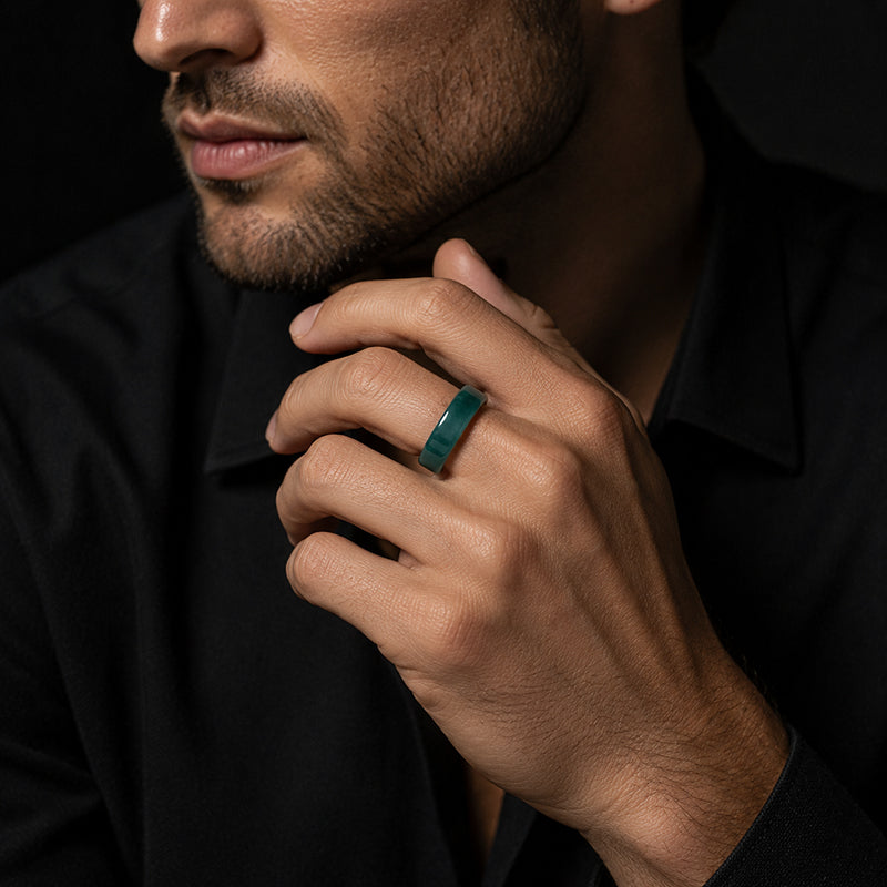 Natural Blue-Green Jadeite Ring for Men – Solid Wide Jade Band