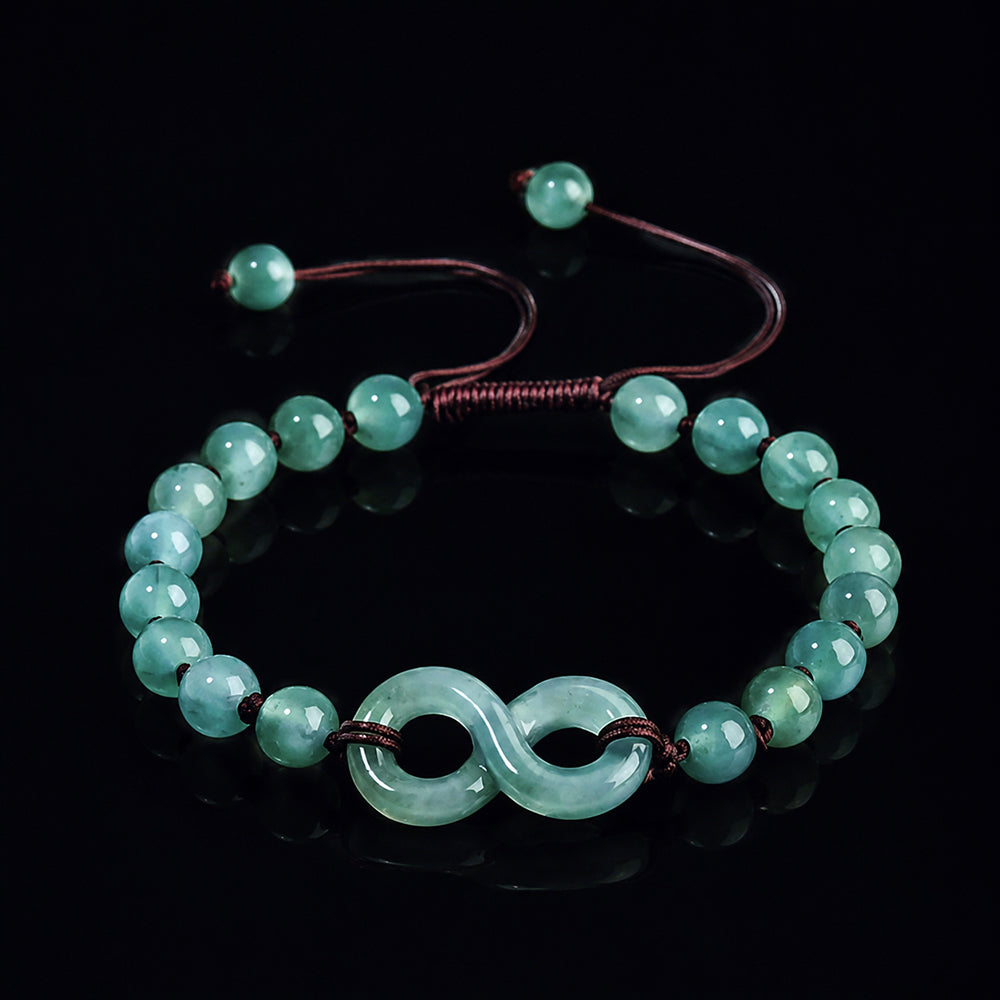 Blue Green Jade Bead Bracelet with Infinity Charm