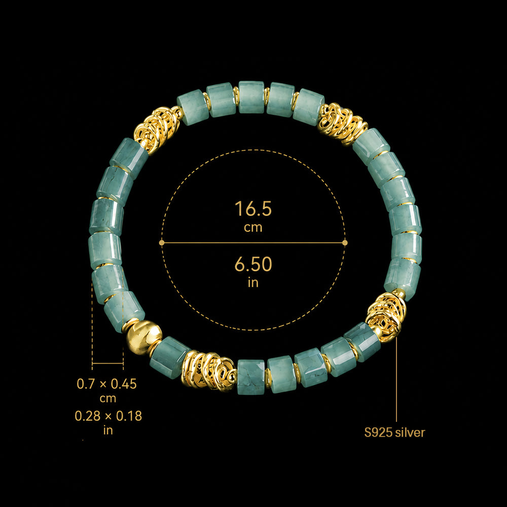 Unisex Blue Green Jadeite Bracelet with Gold Accents