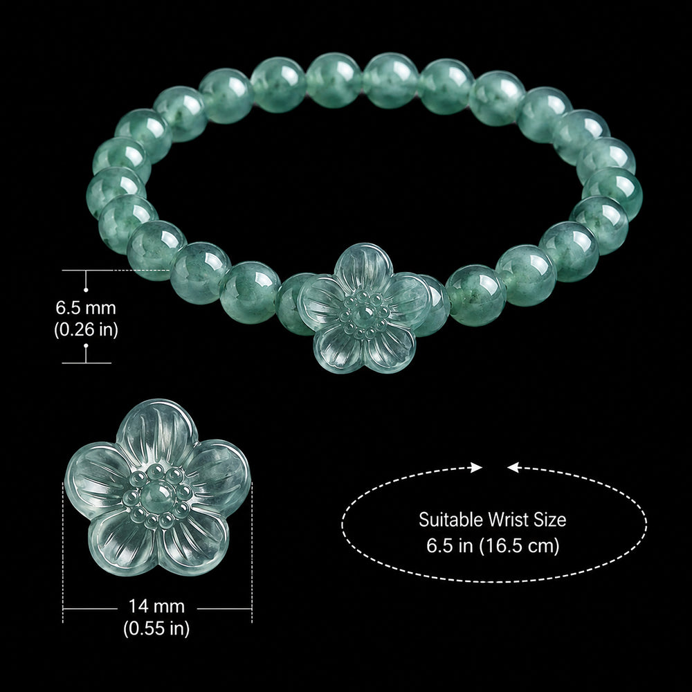 Blue-Green Jadeite Flower Bead Bracelet for Women