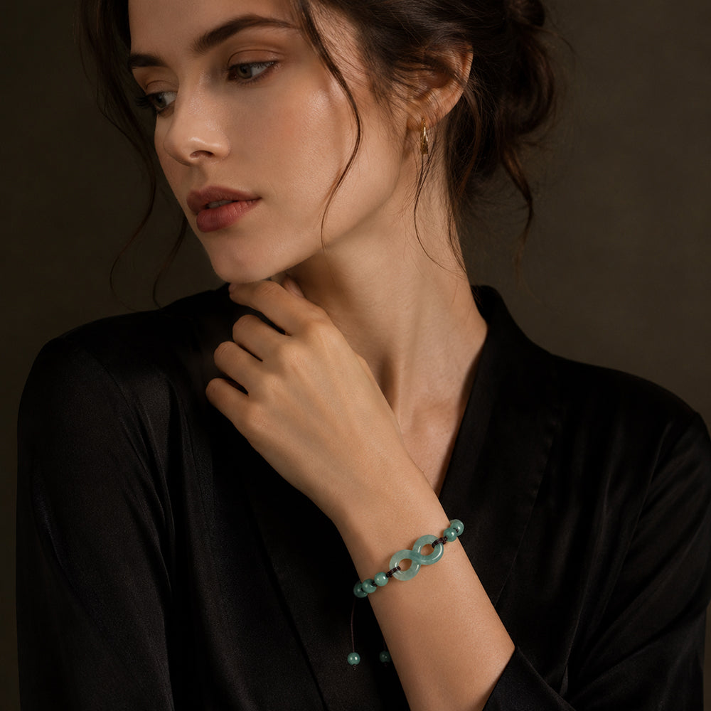 Blue Green Jade Bead Bracelet with Infinity Charm