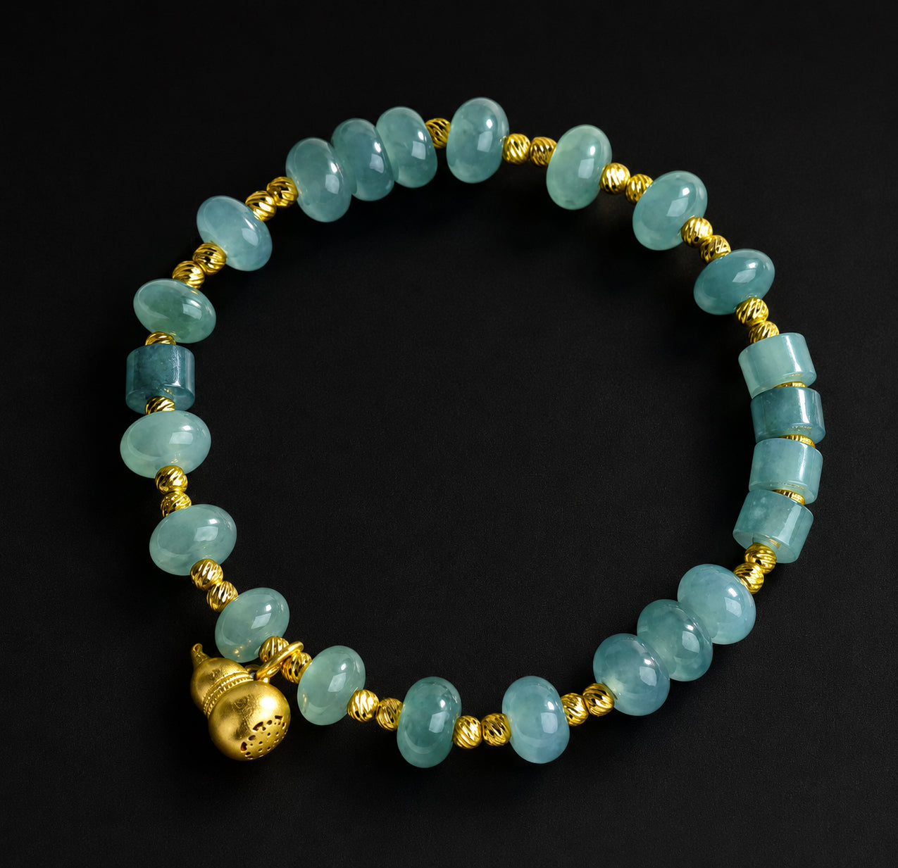 Blue Green Jade Hulu Abacus Bead Bracelet