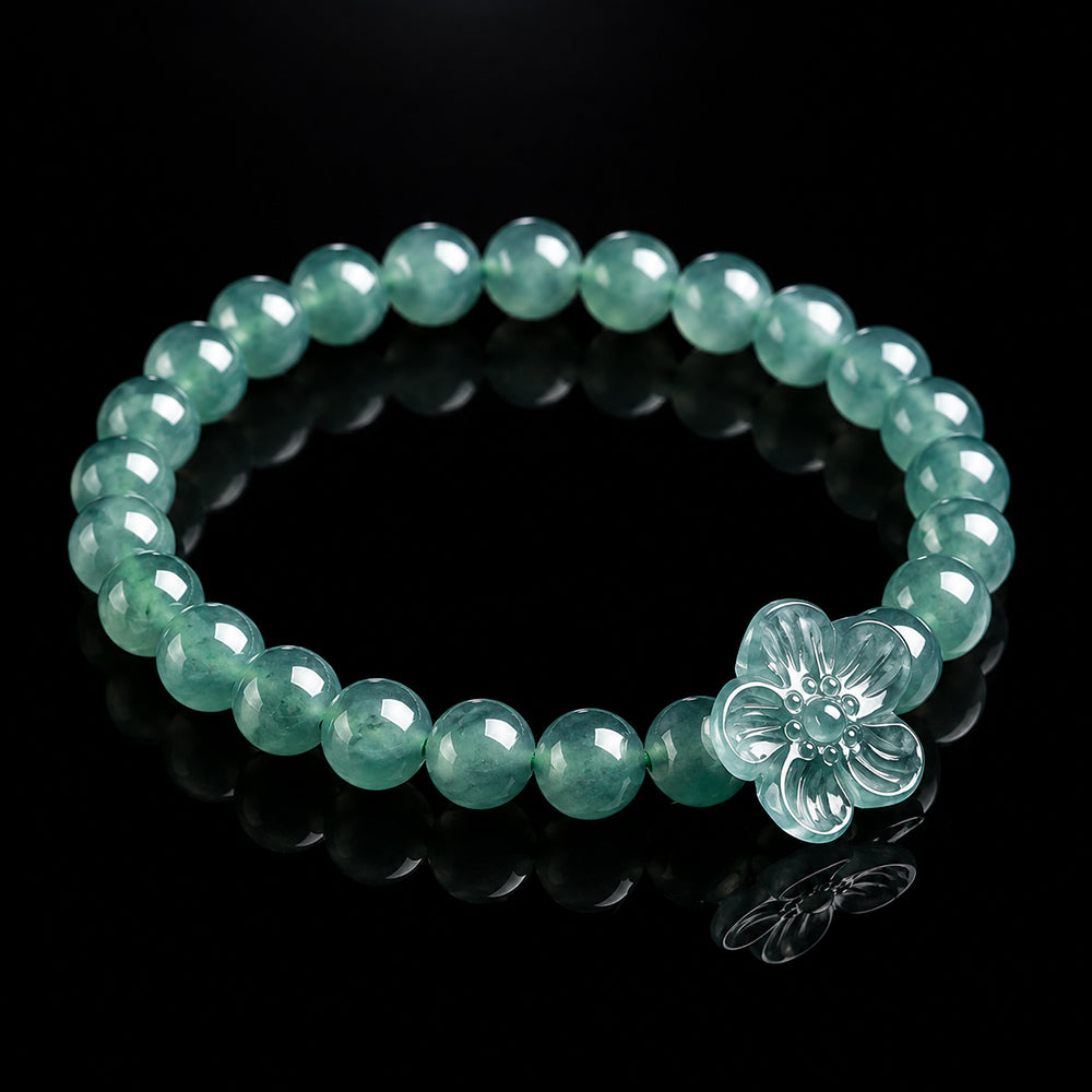 Blue-Green Jadeite Flower Bead Bracelet for Women