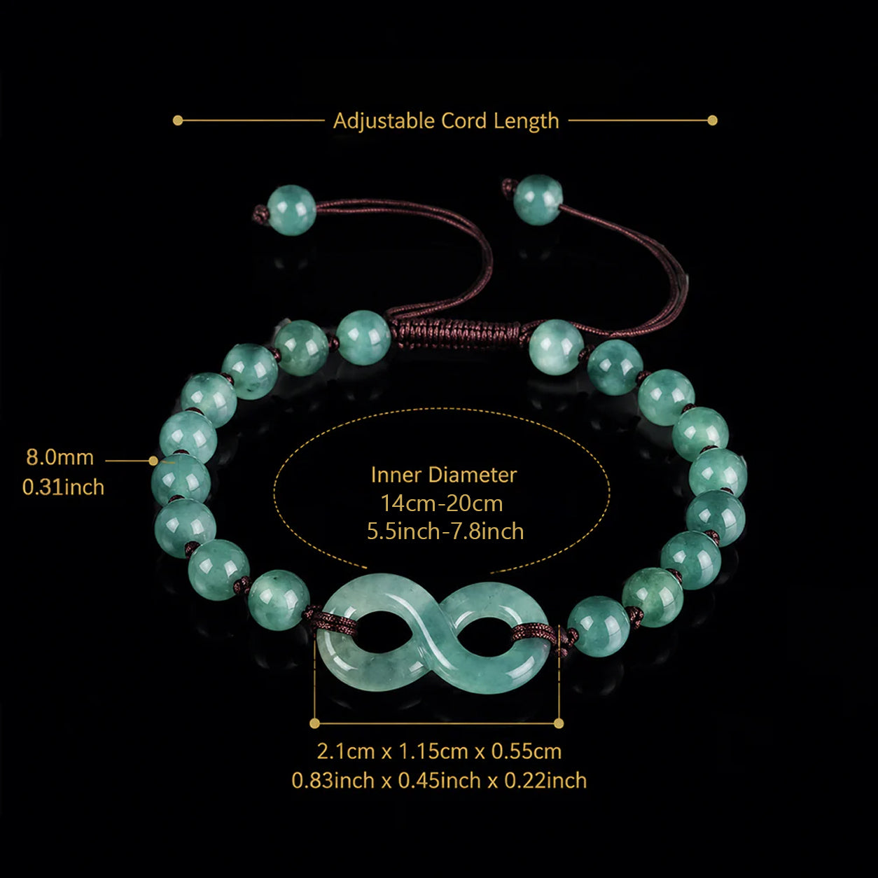 Blue Green Jadeite Bead Bracelet with Infinity Charm