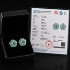 Blue Green Jadeite Plum Blossom Stud Earrings in S925 Silver