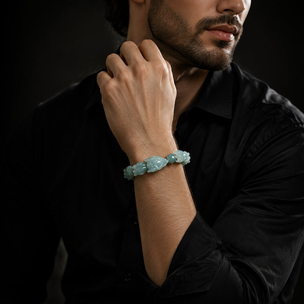 Natural Blue Jadeite Dragon Bone Bracelet for Men