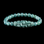 Blue Jadeite Carved Nine-Eyed Dzi Bead Bracelet