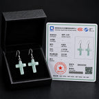 Blue Jadeite Cross Earrings in S925 Silver