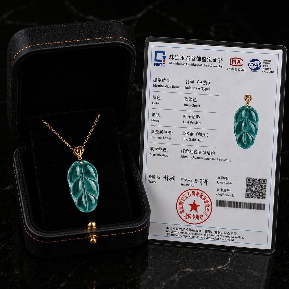 Blue Jadeite Leaf Pendant Necklace for Women