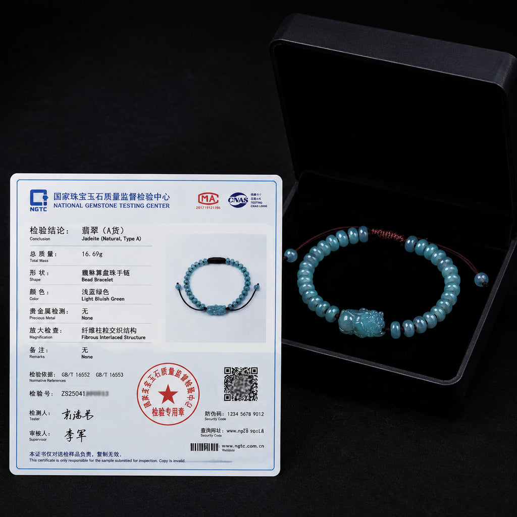Blue Jadeite Pixiu Abacus Bead Bracelet