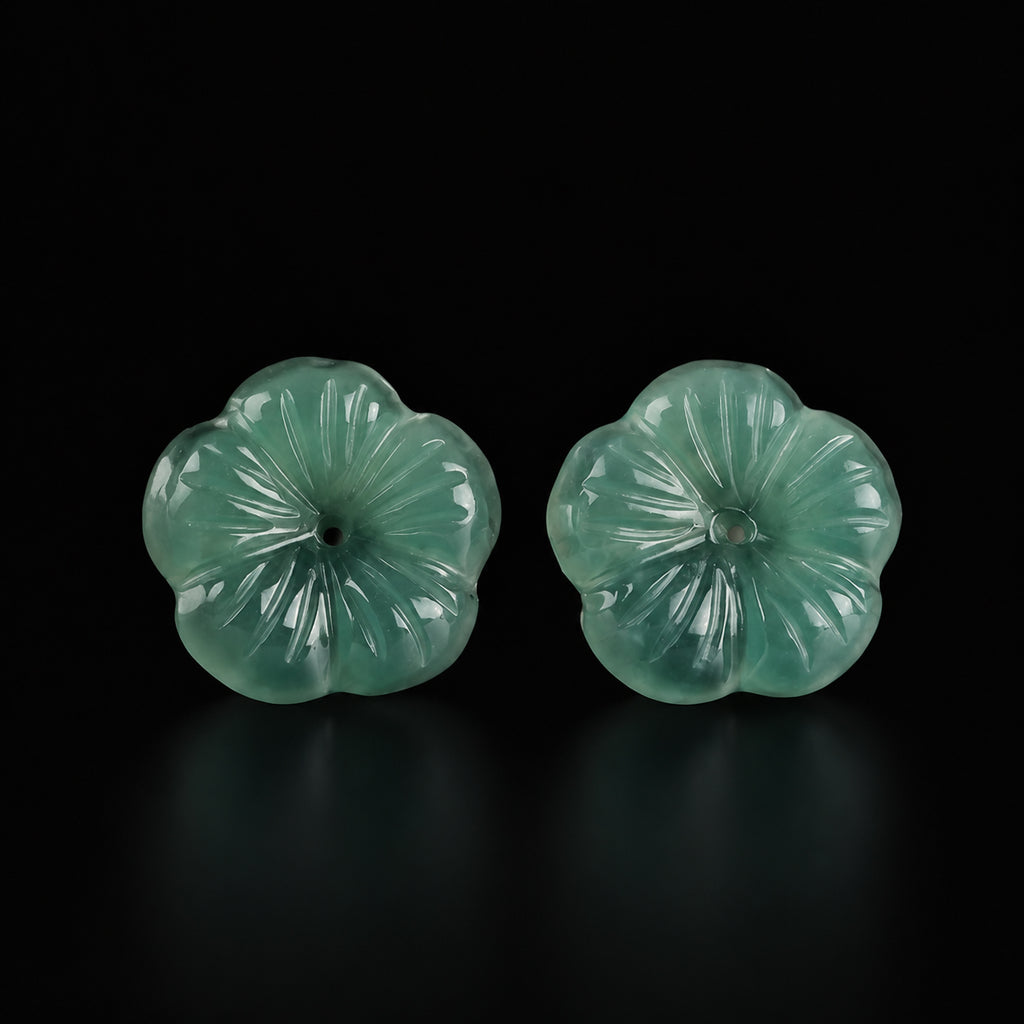 Blue green jade plum blossom stud earrings with S925 silver posts