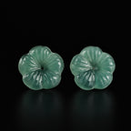 Blue green jade plum blossom stud earrings with S925 silver posts