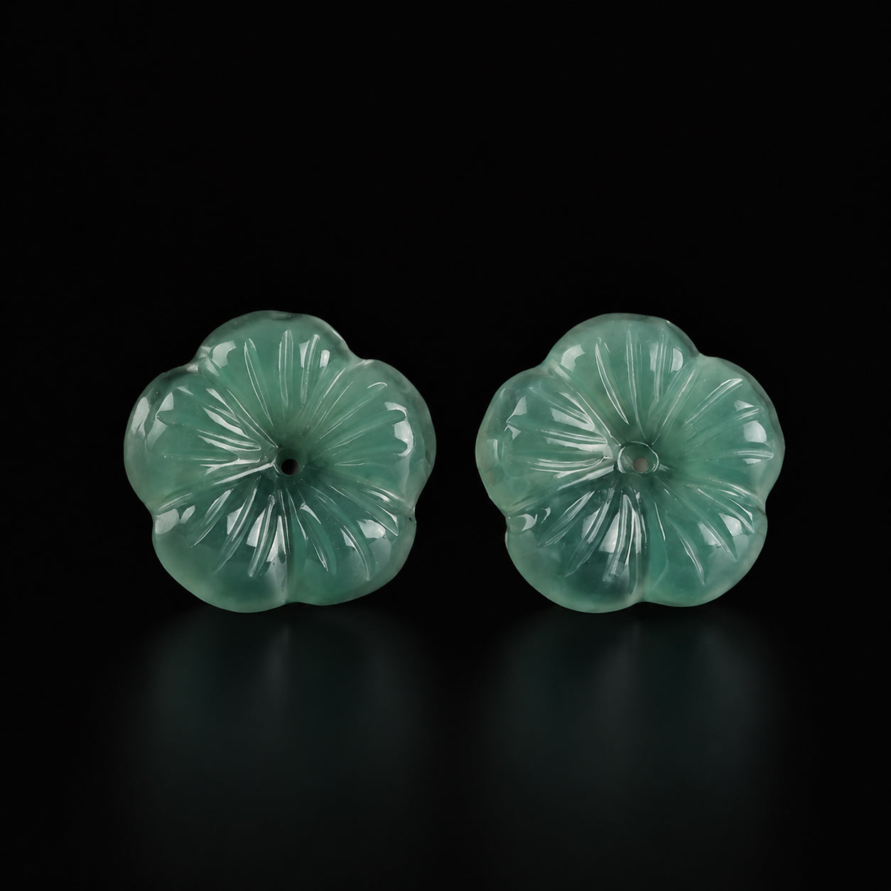 Blue green jade plum blossom stud earrings with S925 silver posts