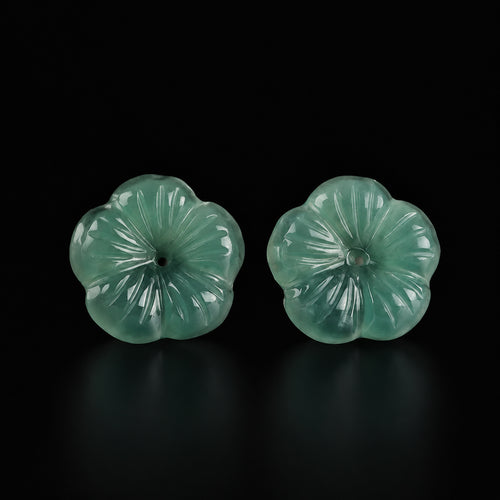 Blue green jade plum blossom stud earrings with S925 silver posts