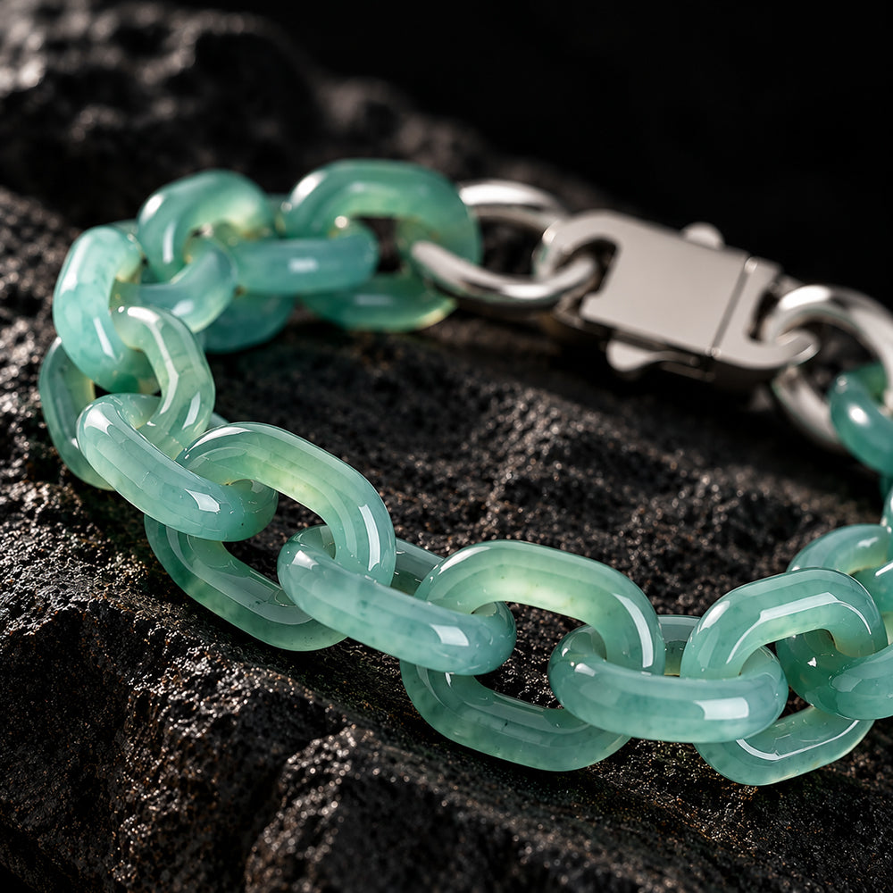 Pulsera cubana de jadeíta azul con motivo de cruz
