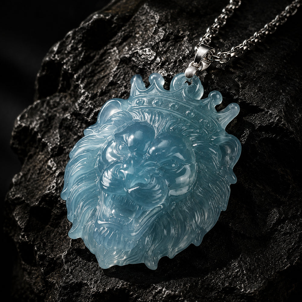 Natural Blue Jadeite Lion King Pendant Necklace