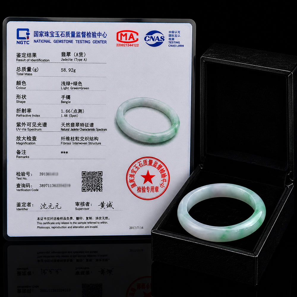 Natural Burmese Icy Green Jadeite Bangle Bracelet 61.5mm Floating Green Jade